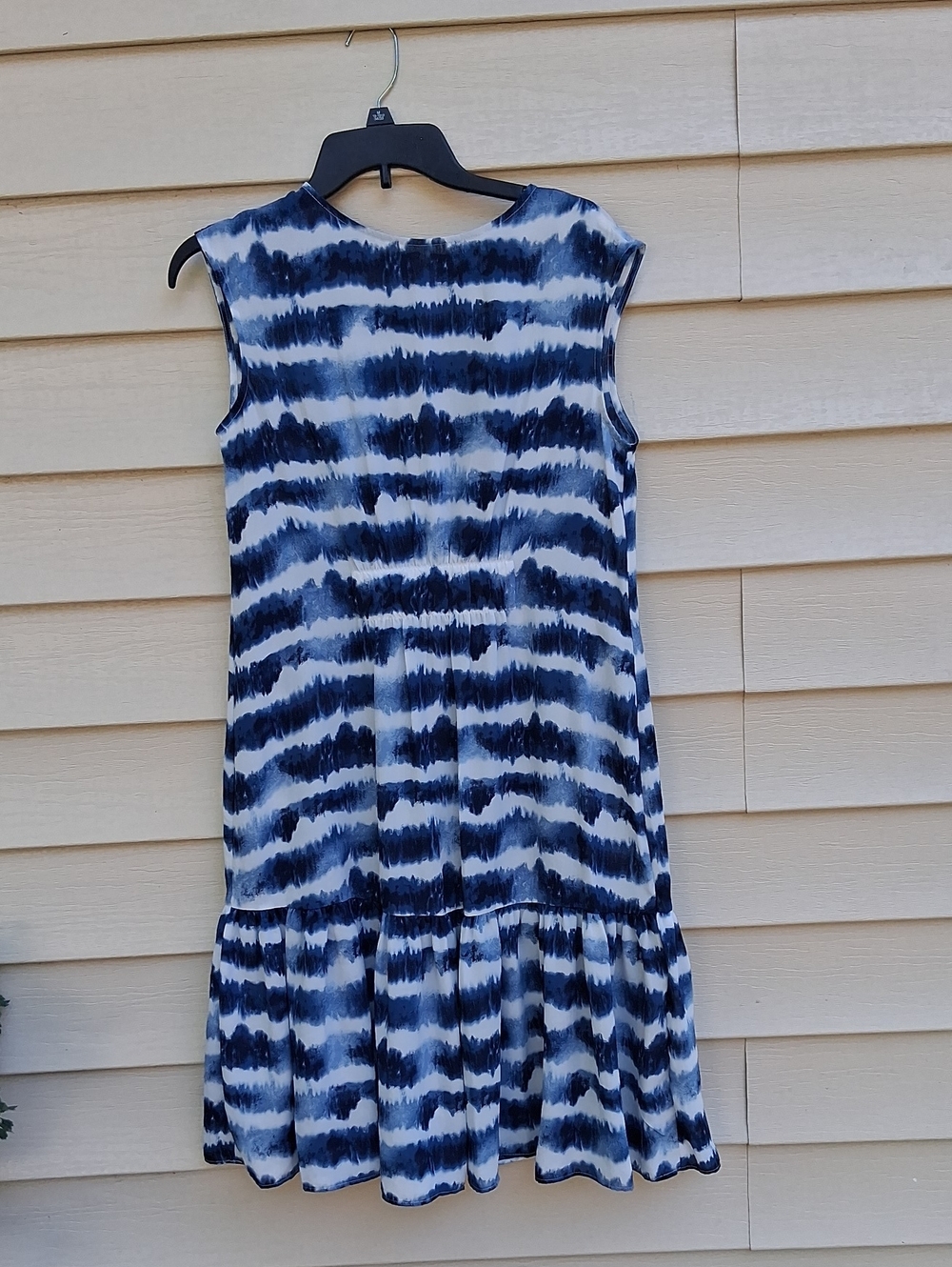 Tiana B. Navy & White Tie-Dye Ruffle Hem Midi Dress